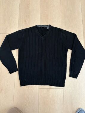 Michael Brandon Black Ribbed V-Neck Sweater